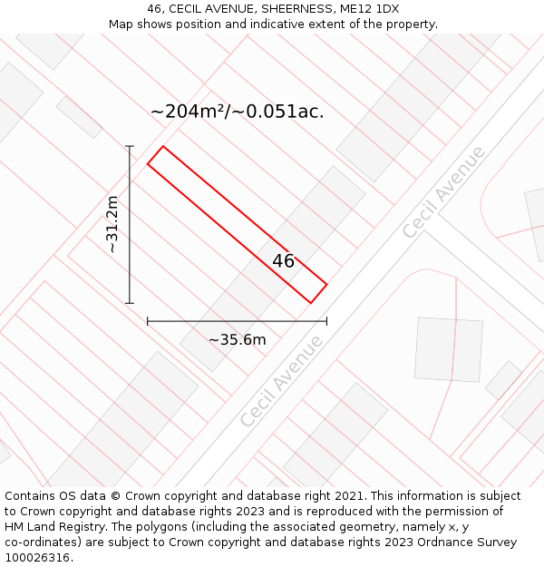 46, CECIL AVENUE, SHEERNESS, ME12 1DX: Plot and title map