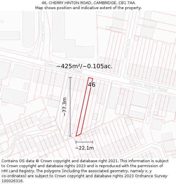 46, CHERRY HINTON ROAD, CAMBRIDGE, CB1 7AA: Plot and title map