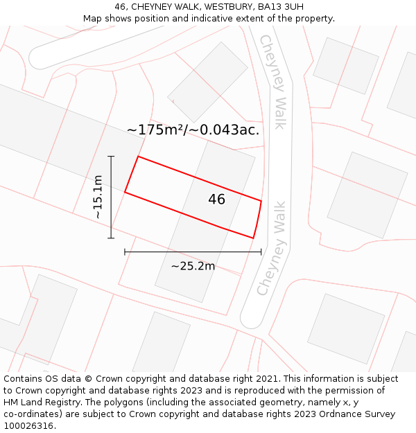46, CHEYNEY WALK, WESTBURY, BA13 3UH: Plot and title map