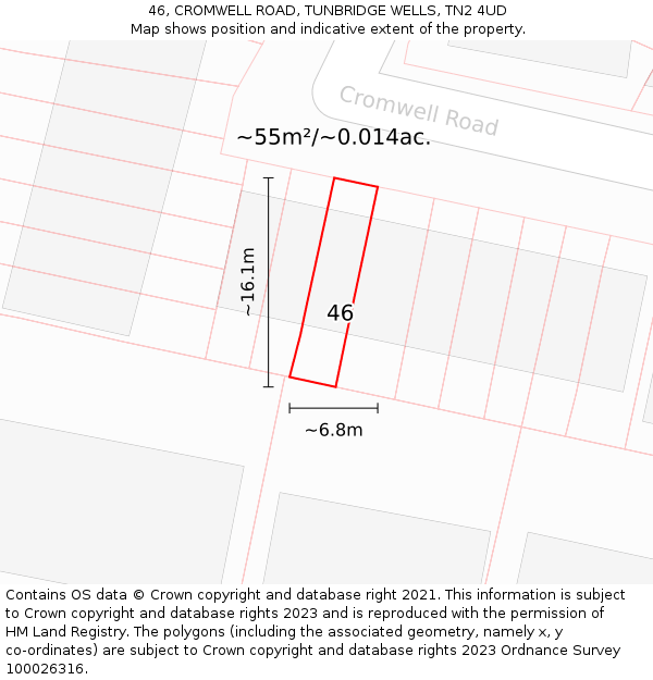46, CROMWELL ROAD, TUNBRIDGE WELLS, TN2 4UD: Plot and title map
