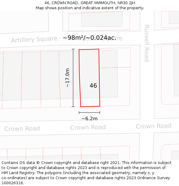 46, CROWN ROAD, GREAT YARMOUTH, NR30 2JH: Plot and title map