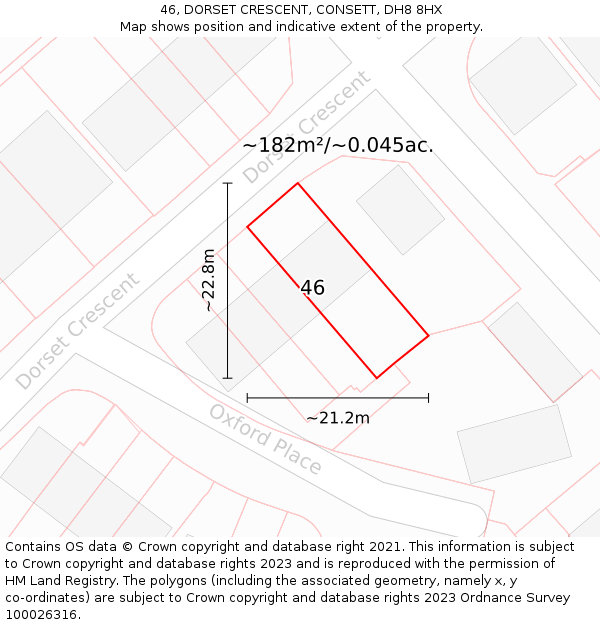 46, DORSET CRESCENT, CONSETT, DH8 8HX: Plot and title map