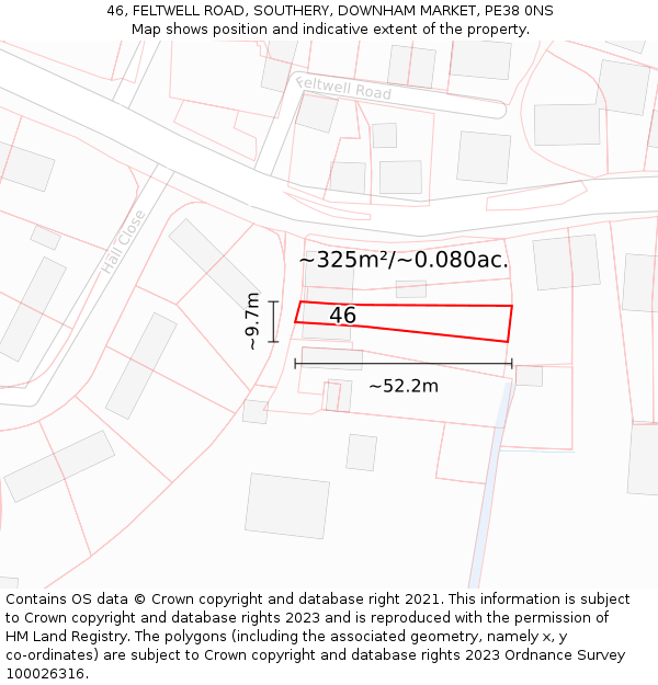 46, FELTWELL ROAD, SOUTHERY, DOWNHAM MARKET, PE38 0NS: Plot and title map