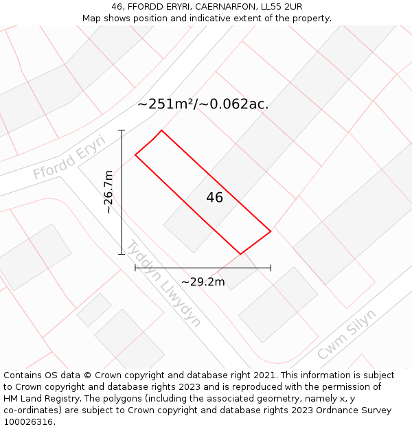 46, FFORDD ERYRI, CAERNARFON, LL55 2UR: Plot and title map