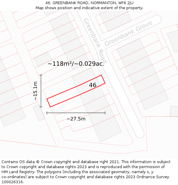 46, GREENBANK ROAD, NORMANTON, WF6 2JU: Plot and title map