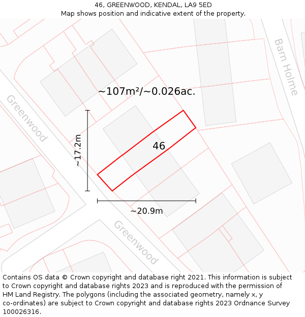 46, GREENWOOD, KENDAL, LA9 5ED: Plot and title map