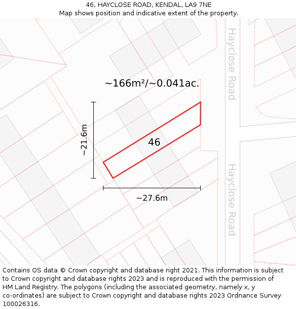46, HAYCLOSE ROAD, KENDAL, LA9 7NE: Plot and title map