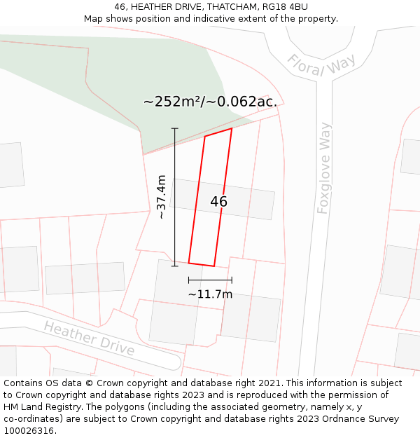 46, HEATHER DRIVE, THATCHAM, RG18 4BU: Plot and title map