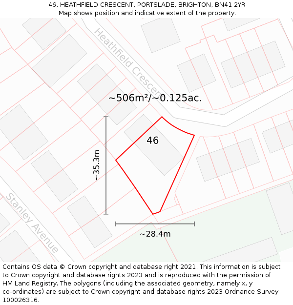 46, HEATHFIELD CRESCENT, PORTSLADE, BRIGHTON, BN41 2YR: Plot and title map