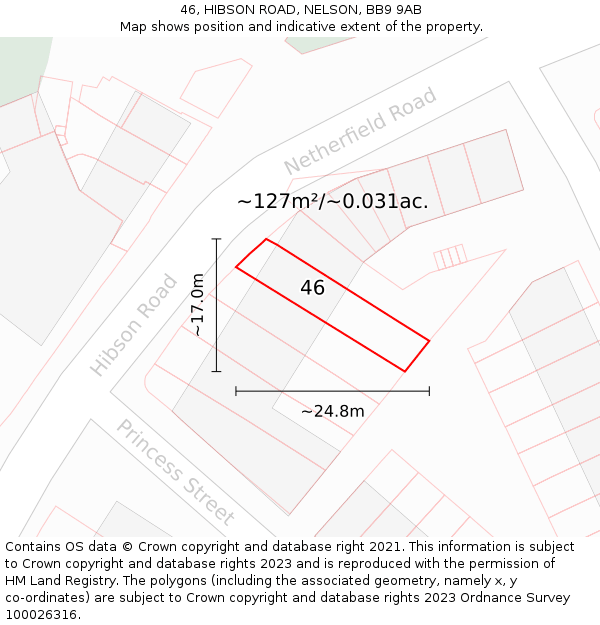 46, HIBSON ROAD, NELSON, BB9 9AB: Plot and title map