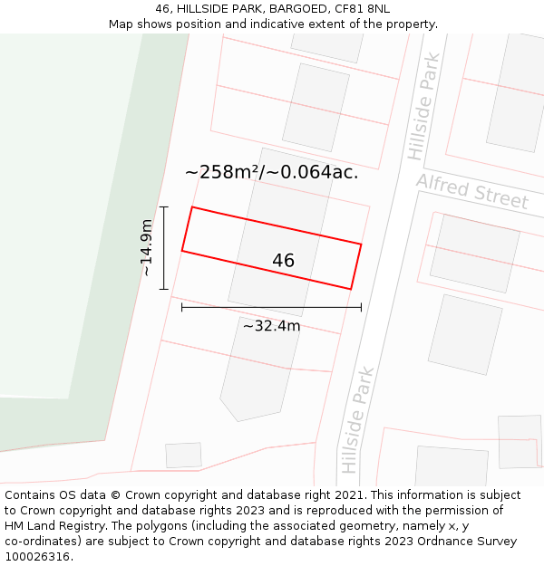 46, HILLSIDE PARK, BARGOED, CF81 8NL: Plot and title map