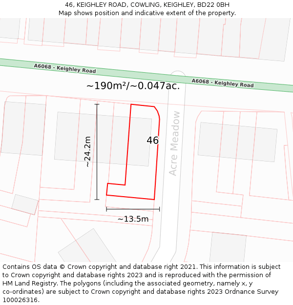46, KEIGHLEY ROAD, COWLING, KEIGHLEY, BD22 0BH: Plot and title map