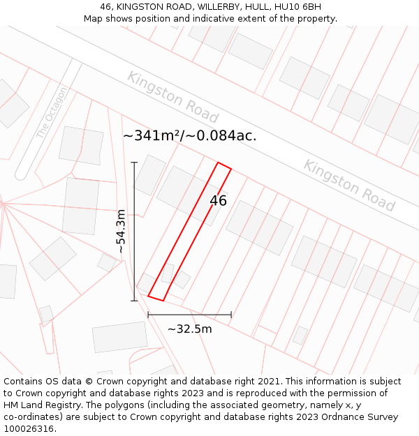 46, KINGSTON ROAD, WILLERBY, HULL, HU10 6BH: Plot and title map