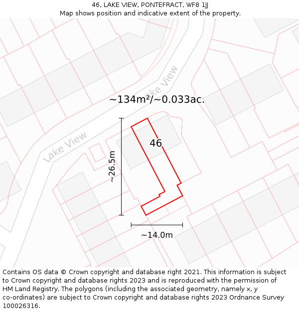 46, LAKE VIEW, PONTEFRACT, WF8 1JJ: Plot and title map