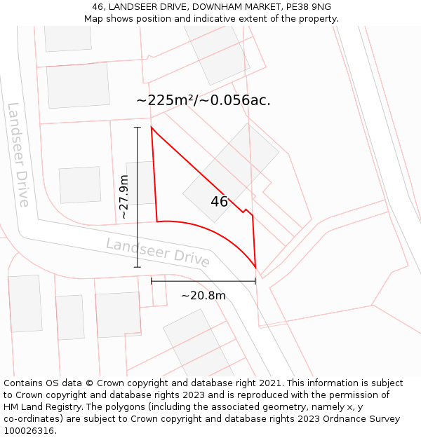 46, LANDSEER DRIVE, DOWNHAM MARKET, PE38 9NG: Plot and title map