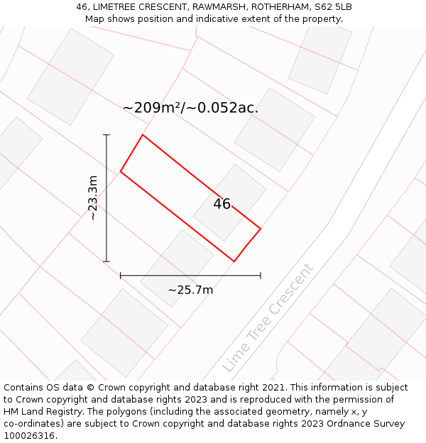 46, LIMETREE CRESCENT, RAWMARSH, ROTHERHAM, S62 5LB: Plot and title map
