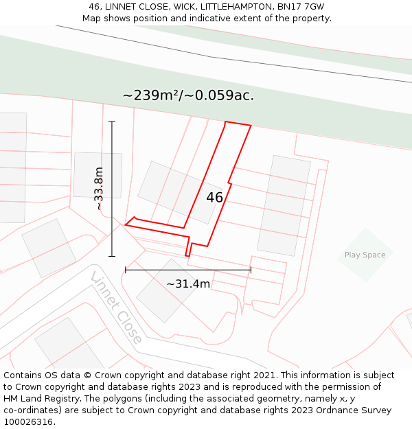 46, LINNET CLOSE, WICK, LITTLEHAMPTON, BN17 7GW: Plot and title map