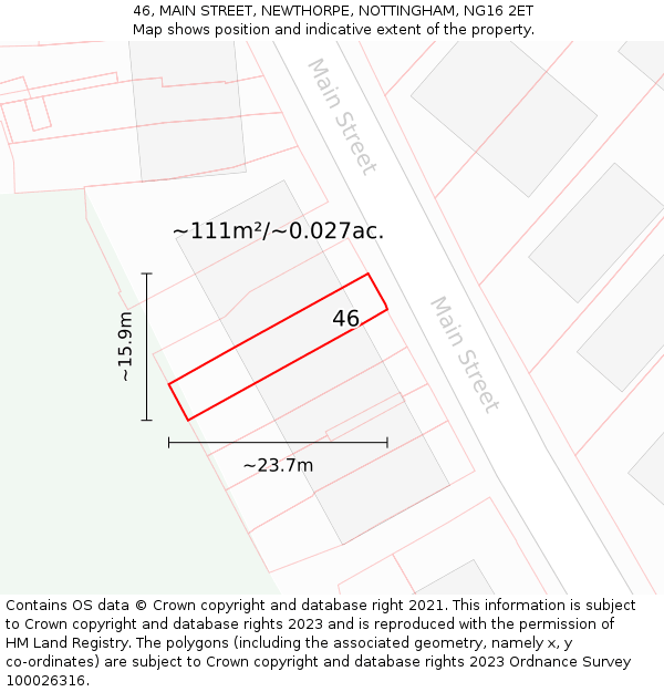 46, MAIN STREET, NEWTHORPE, NOTTINGHAM, NG16 2ET: Plot and title map