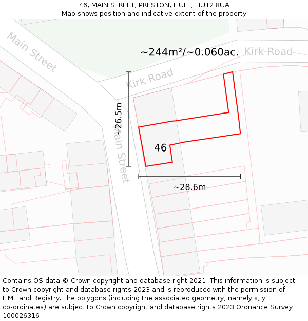 46, MAIN STREET, PRESTON, HULL, HU12 8UA: Plot and title map