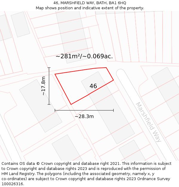 46, MARSHFIELD WAY, BATH, BA1 6HQ: Plot and title map