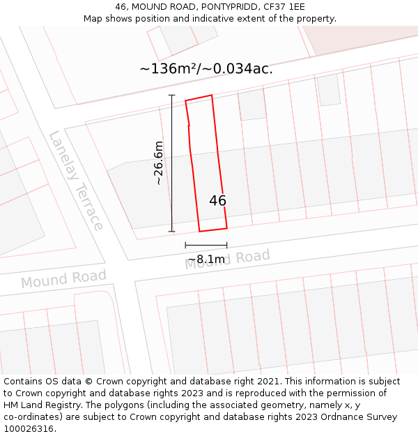 46, MOUND ROAD, PONTYPRIDD, CF37 1EE: Plot and title map