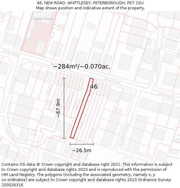 46, NEW ROAD, WHITTLESEY, PETERBOROUGH, PE7 1SU: Plot and title map