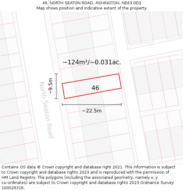 46, NORTH SEATON ROAD, ASHINGTON, NE63 0EQ: Plot and title map