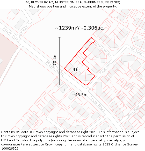 46, PLOVER ROAD, MINSTER ON SEA, SHEERNESS, ME12 3EQ: Plot and title map