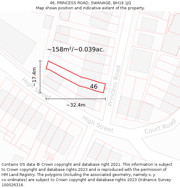 46, PRINCESS ROAD, SWANAGE, BH19 1JQ: Plot and title map