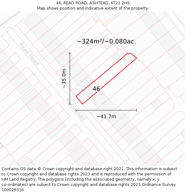 46, READ ROAD, ASHTEAD, KT21 2HS: Plot and title map