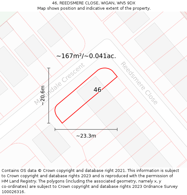 46, REEDSMERE CLOSE, WIGAN, WN5 9DX: Plot and title map