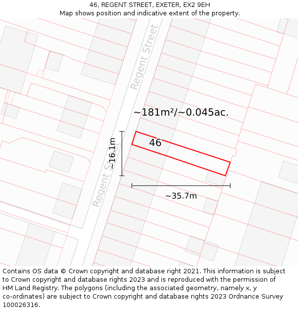 46, REGENT STREET, EXETER, EX2 9EH: Plot and title map