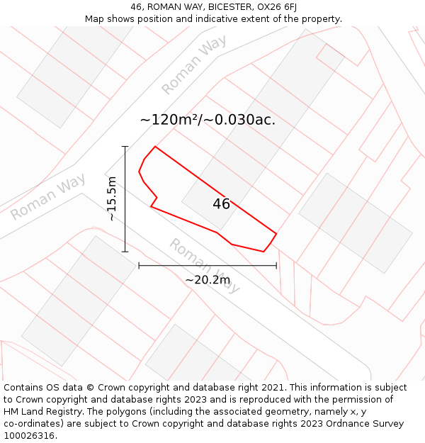 46, ROMAN WAY, BICESTER, OX26 6FJ: Plot and title map