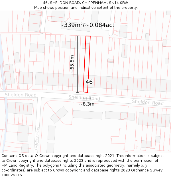 46, SHELDON ROAD, CHIPPENHAM, SN14 0BW: Plot and title map