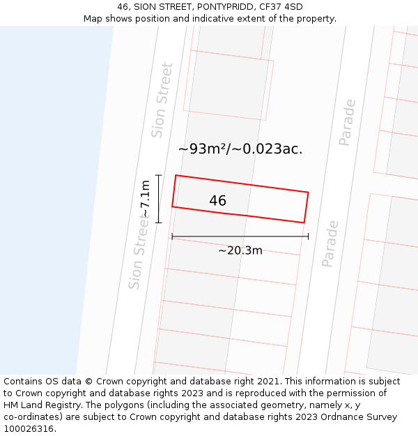 46, SION STREET, PONTYPRIDD, CF37 4SD: Plot and title map