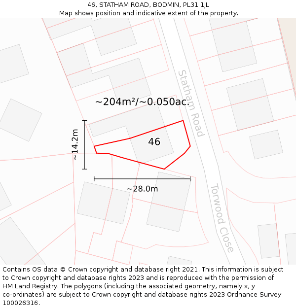 46, STATHAM ROAD, BODMIN, PL31 1JL: Plot and title map