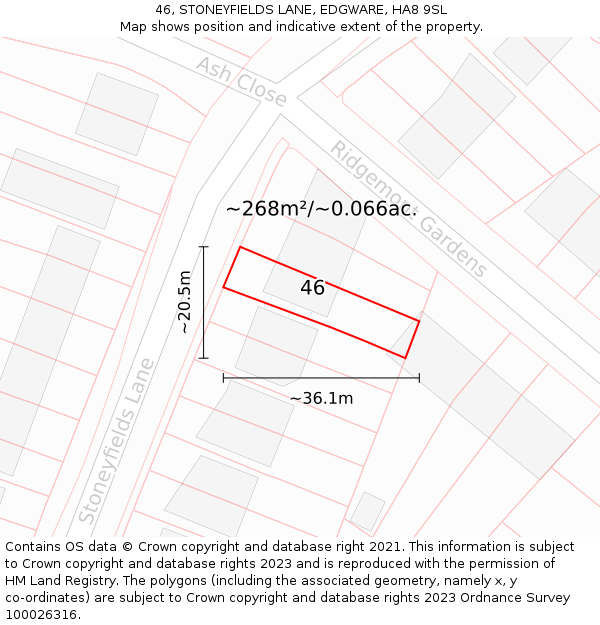 46, STONEYFIELDS LANE, EDGWARE, HA8 9SL: Plot and title map