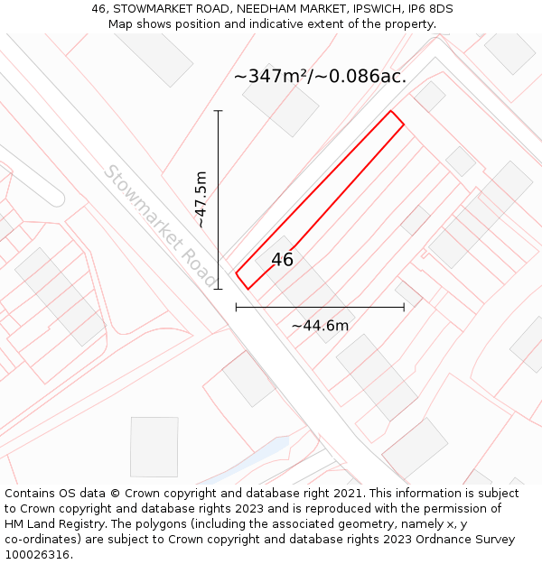 46, STOWMARKET ROAD, NEEDHAM MARKET, IPSWICH, IP6 8DS: Plot and title map