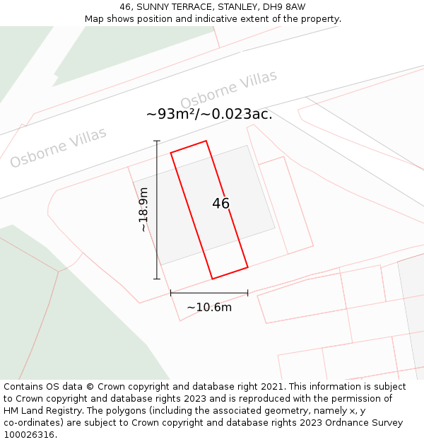 46, SUNNY TERRACE, STANLEY, DH9 8AW: Plot and title map