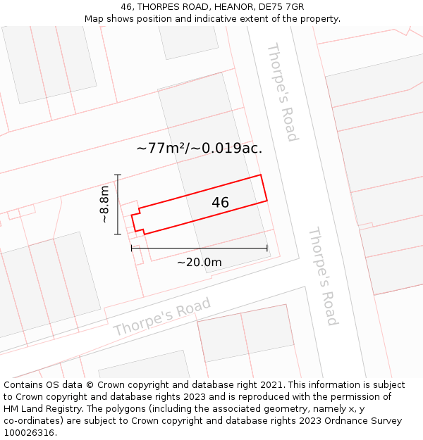 46, THORPES ROAD, HEANOR, DE75 7GR: Plot and title map