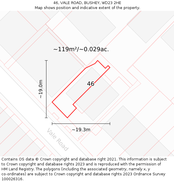 46, VALE ROAD, BUSHEY, WD23 2HE: Plot and title map