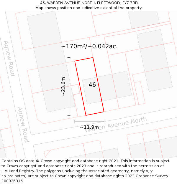 46, WARREN AVENUE NORTH, FLEETWOOD, FY7 7BB: Plot and title map