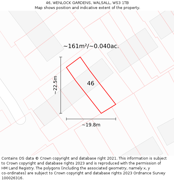 46, WENLOCK GARDENS, WALSALL, WS3 1TB: Plot and title map