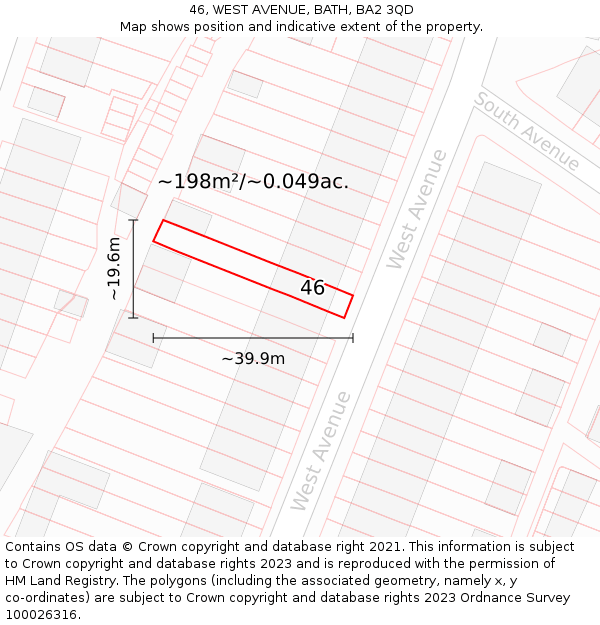 46, WEST AVENUE, BATH, BA2 3QD: Plot and title map