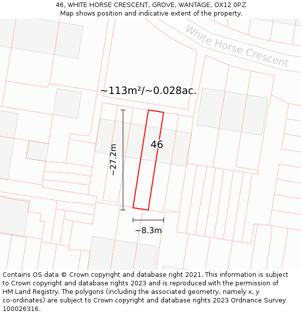 46, WHITE HORSE CRESCENT, GROVE, WANTAGE, OX12 0PZ: Plot and title map