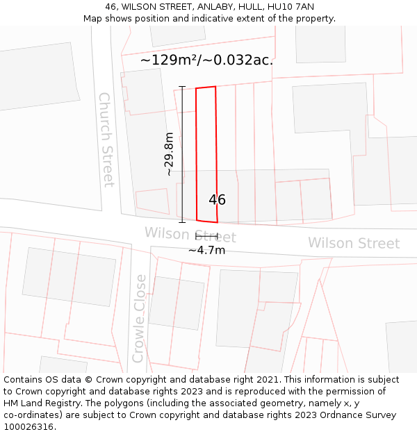 46, WILSON STREET, ANLABY, HULL, HU10 7AN: Plot and title map
