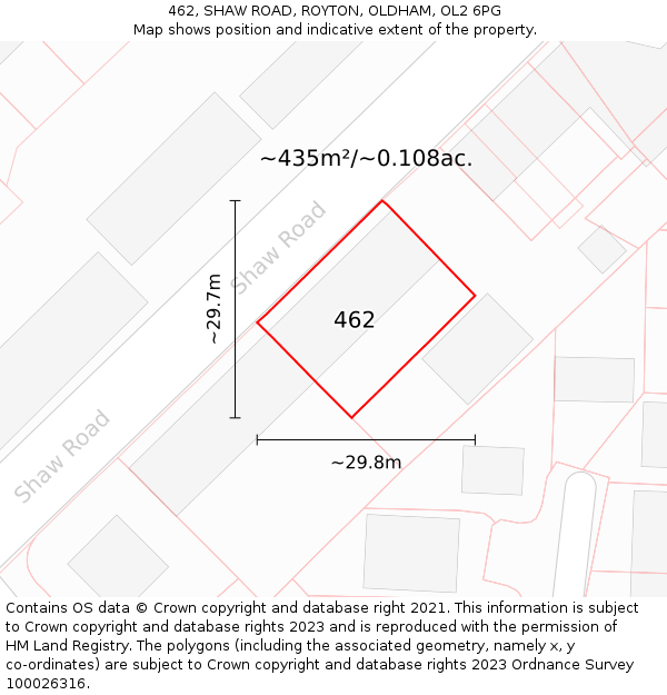 462, SHAW ROAD, ROYTON, OLDHAM, OL2 6PG: Plot and title map