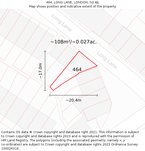 464, LONG LANE, LONDON, N2 8JL: Plot and title map