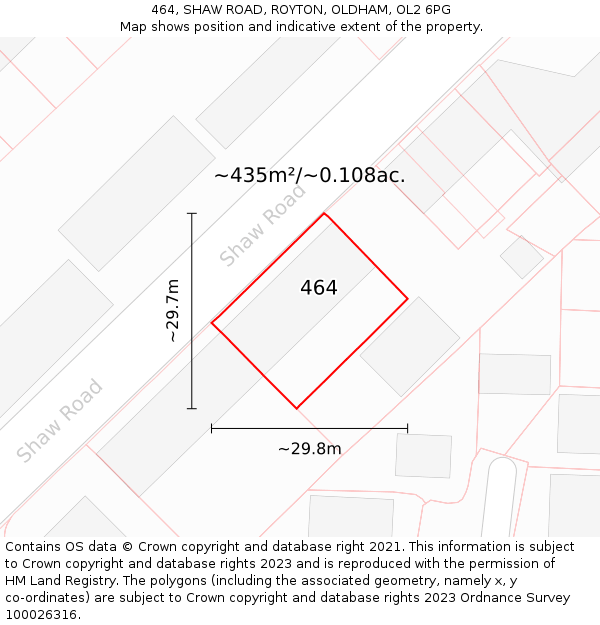 464, SHAW ROAD, ROYTON, OLDHAM, OL2 6PG: Plot and title map