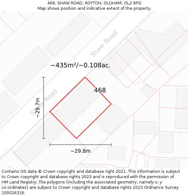 468, SHAW ROAD, ROYTON, OLDHAM, OL2 6PG: Plot and title map